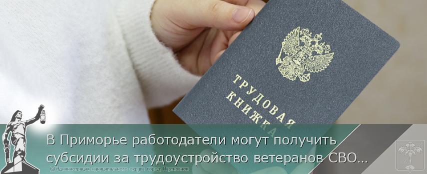 В Приморье работодатели могут получить субсидии за трудоустройство ветеранов СВО и других привлечённых специалистов  | Администрация муниципального округа город Партизанск Приморского края Официальный сайт