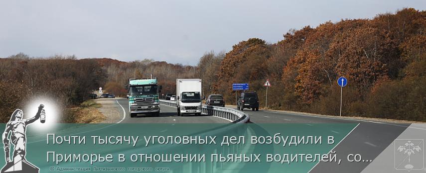 Почти тысячу уголовных дел возбудили в Приморье в отношении пьяных водителей, сообщает www.primorsky.ru | Администрация муниципального округа город Партизанск Приморского края Официальный сайт