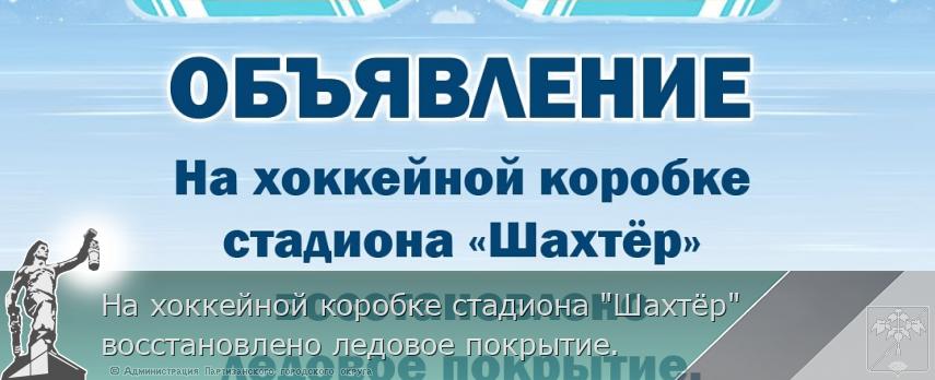 На хоккейной коробке стадиона "Шахтёр" восстановлено ледовое покрытие. | Администрация муниципального округа город Партизанск Приморского края Официальный сайт На хоккейной коробке стадиона "Шахтёр" восстановлено ледовое покрытие. | Администрация муниципального округа город Партизанск Приморского края Официальный сайт